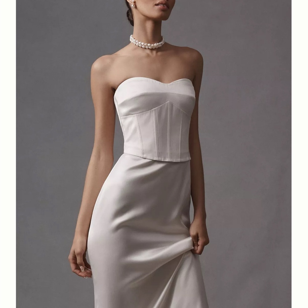 Reformation Strapless Satin Bustier Slip Dress in Ivory